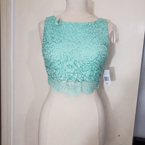 Jodi Kristopher crochet bodice top   mint green NWT - Picture 4 of 7